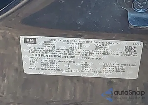 2013 Chevrolet Equinox 2Lt из США, поврежденный, VIN 2GNFLNEK8D6241365